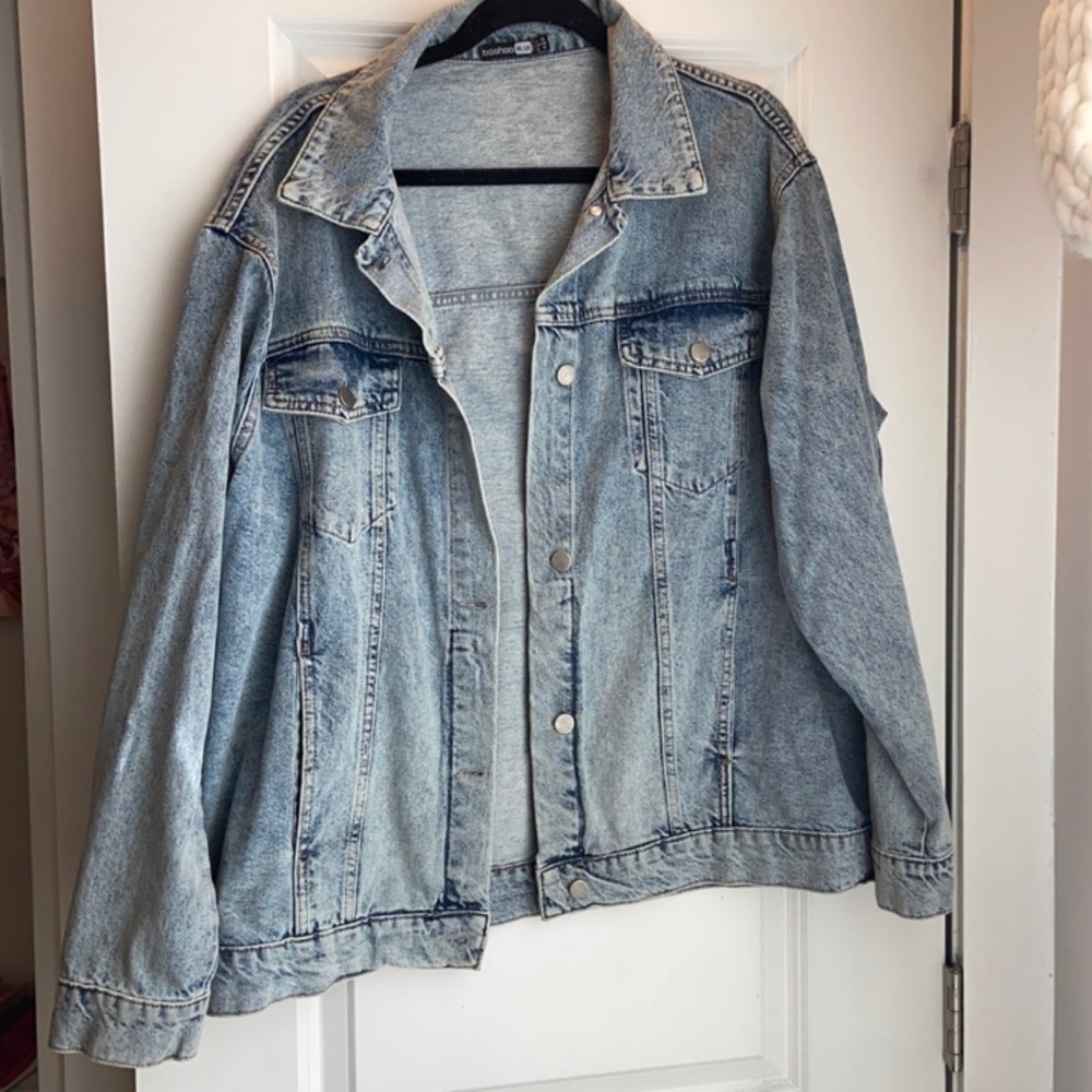 Over sized denim jacket with design on back